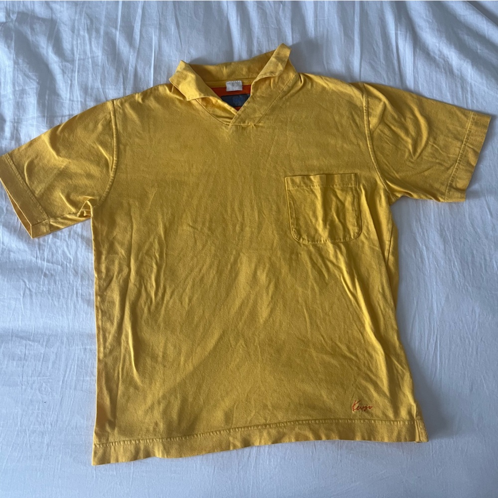 Vintage Kenzo Homme Mustard Yellow Cotton Polo Short Sleeve Pocket Tee